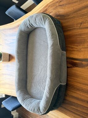 Plush Gray Donut Dog Bed - Cozy Raised Bolster Comfort